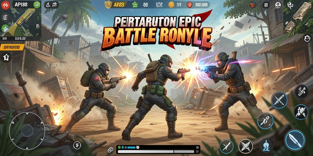 Screenshot gameplay API88 menampilkan pertarungan Battle Royale yang intens.