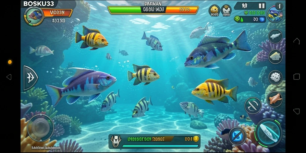 Screenshot gameplay menampilkan aksi tangkap ikan seru di BOSKU33.
