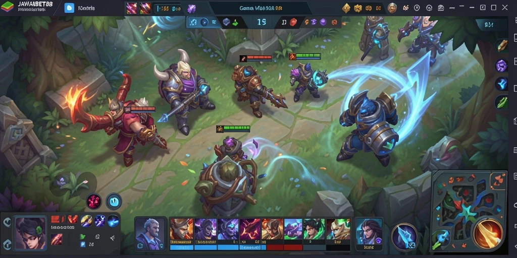 Gambaran gameplay seru JAWABET88 dalam pertempuran MOBA.