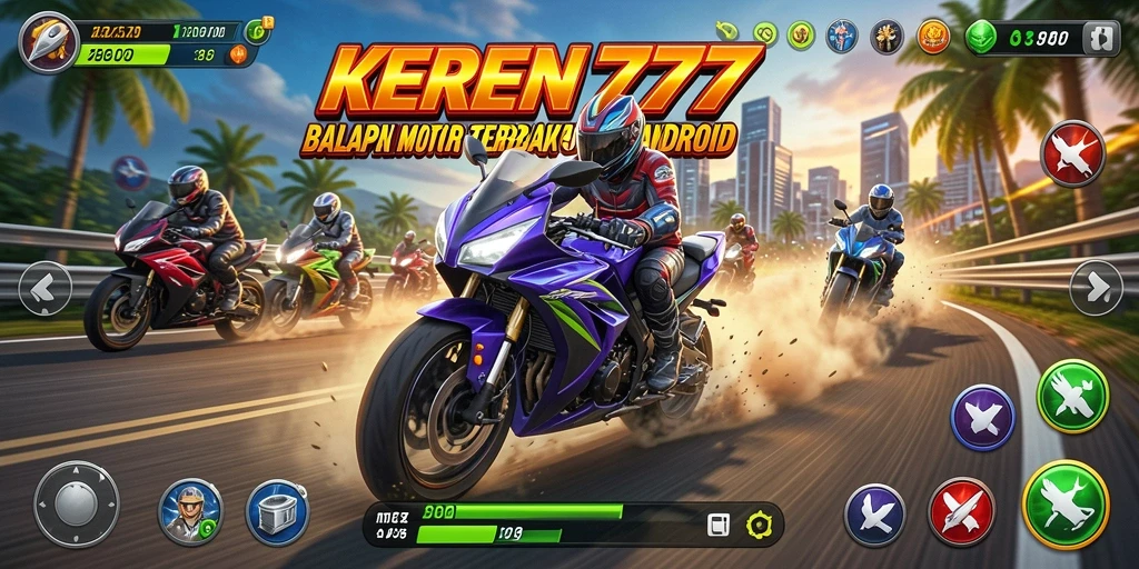 Gameplay KEREN777 menampilkan balapan motor yang seru dan kompetitif.