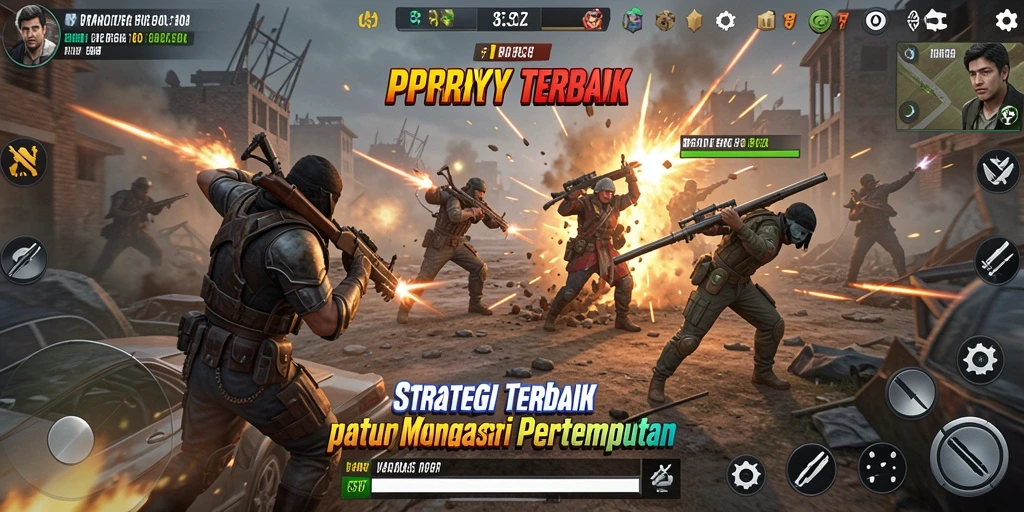Screenshot gameplay PPRRYY menunjukkan pertempuran strategi yang intens.