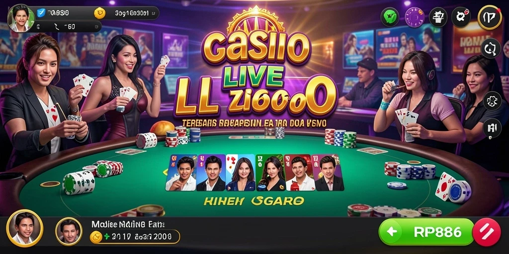 Tampilan screenshot permainan RP886 dengan dealer langsung dan pemain yang terlibat.