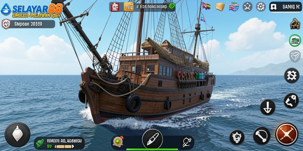 Tampilan gameplay SELAYAR88 yang menampilkan simulasi pelayaran yang menakjubkan.