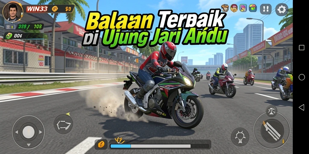 Screenshot gameplay WIN33 yang menegangkan dengan motor balap.